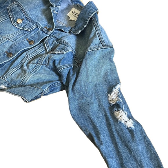 EVIDNT LOS ANGELES MEDIUM WASH DISTRESSED CROPPED DENIM JACKET SIZE XS - Picture 4 of 8